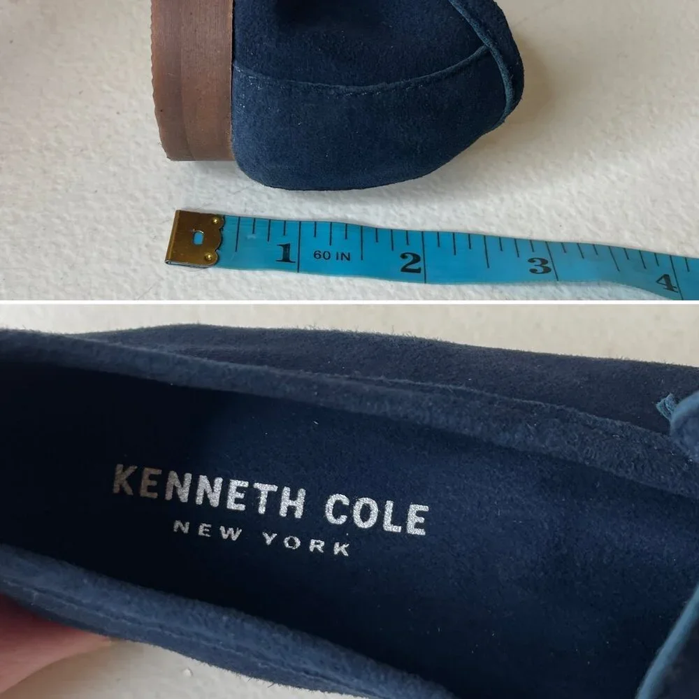 Kenneth Cole Dean Navy Unlined Suede Flexible Penny Loafer Flats Size 6